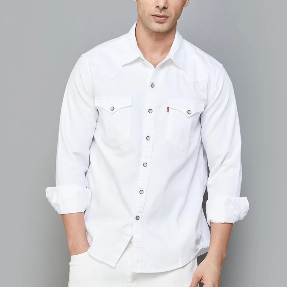 Levi's Medium White Cotton Western Snap Stirt